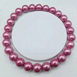 8mm Red Shell Pearl Beads Stretch Bracelet 7.5 Inch