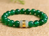 Green Agate + HeTian Jade Beads Link Bracelet Elastic Strand Bracelets