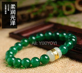 Green Agate + HeTian Jade Beads Link Bracelet Elastic Strand Bracelets
