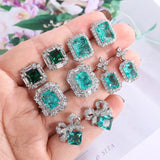 925 Silver Green AAAA Zircon Earrings for Women Geometric Party Jewelry