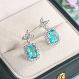 925 Silver Green AAAA Zircon Earrings for Women Geometric Party Jewelry