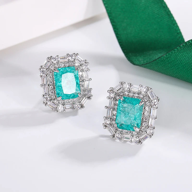 925 Silver Green AAAA Zircon Earrings for Women Geometric Party Jewelry