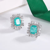 925 Silver Green AAAA Zircon Earrings for Women Geometric Party Jewelry