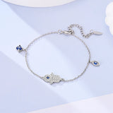 925 Sterling Silver Pav Fatima Hand&Eyes Bracelet