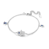 925 Sterling Silver Pav Fatima Hand&Eyes Bracelet