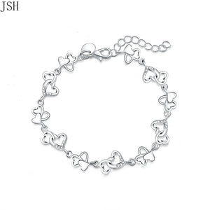 925 Silver Bracelet Women HEART Crystal Chain Wedding Lady Jewelry