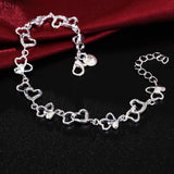 925 Silver Bracelet Women HEART Crystal Chain Wedding Lady Jewelry