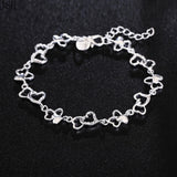 925 Silver Bracelet Women HEART Crystal Chain Wedding Lady Jewelry