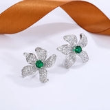 925 Silver Green Zircon Flower Earrings Party Jewelry