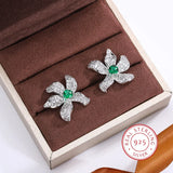 925 Silver Green Zircon Flower Earrings Party Jewelry