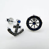 925 Silver Sapphire CZ & CZ Anchor Women's Stud Earrings