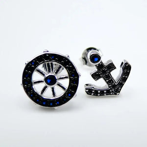 925 Silver Sapphire CZ & CZ Anchor Women's Stud Earrings