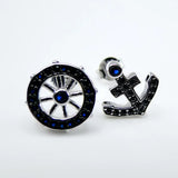 925 Silver Sapphire CZ & CZ Anchor Women's Stud Earrings