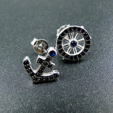 925 Silver Sapphire CZ & CZ Anchor Women's Stud Earrings