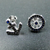 925 Silver Sapphire CZ & CZ Anchor Women's Stud Earrings