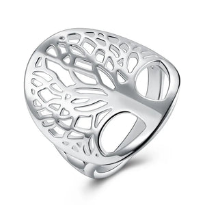 925 Silver Tree Of Life Ring Elegant Lady Women Unisex Jewelry