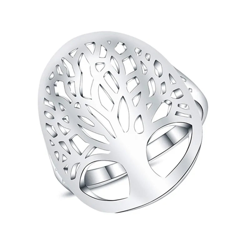 925 Silver Tree Of Life Ring Elegant Lady Women Unisex Jewelry