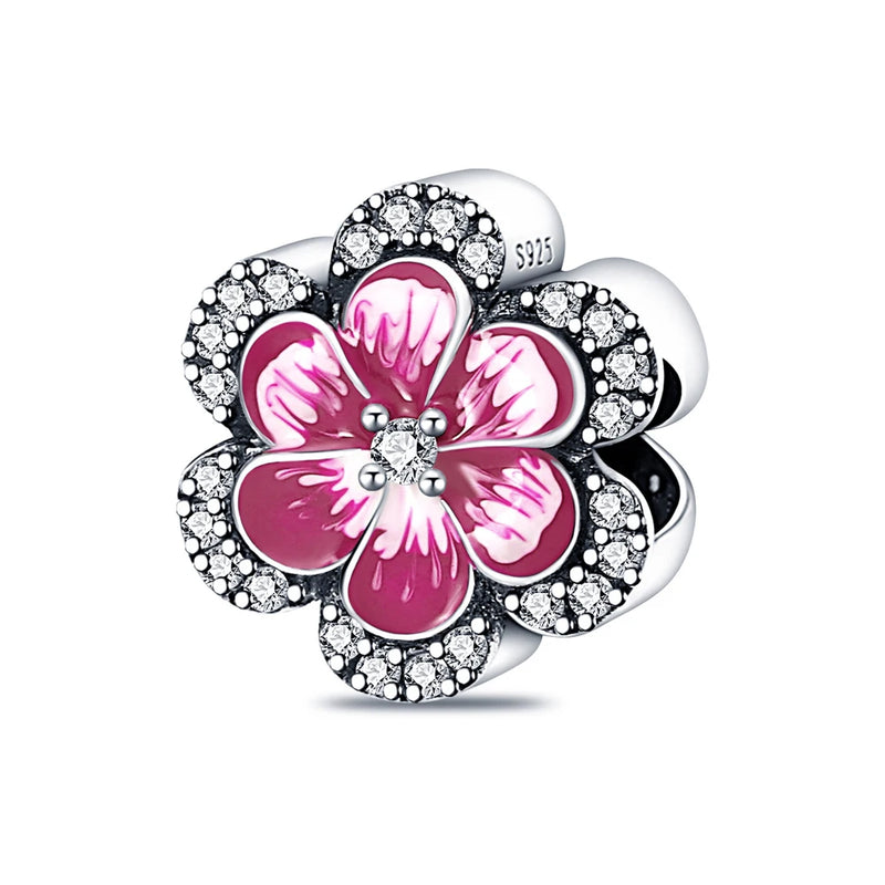 Pink Butterfly Sparkling Charm Bracelet Necklace S925 Sterling Silver