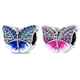 Pink Butterfly Sparkling Charm Bracelet Necklace S925 Sterling Silver