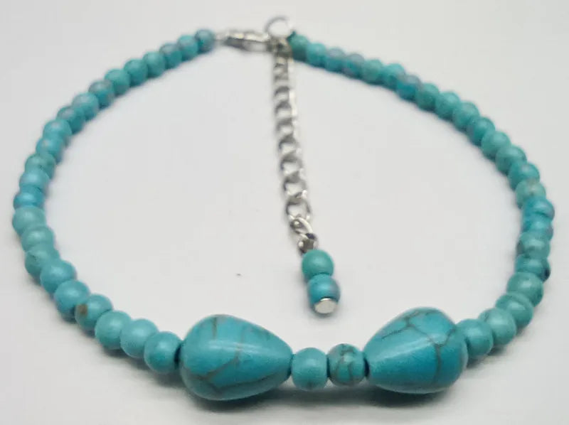 4mm Round & 8x11mm Water Drop Beads Bracelet 7.5 Inches