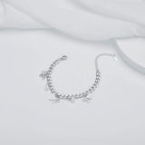 Silver/Stainless Steel Cuba-Chain Butterfly Pearl Bracelet, Adjustable Gift