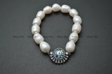 Abalone CZ Sun Charm Bracelet with Natural Pearl Beads