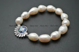 Abalone CZ Sun Charm Bracelet with Natural Pearl Beads