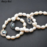 Abalone CZ Sun Charm Bracelet with Natural Pearl Beads
