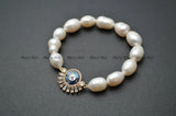 Abalone CZ Sun Charm Bracelet with Natural Pearl Beads