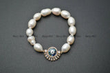 Abalone CZ Sun Charm Bracelet with Natural Pearl Beads