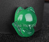 Chinese Handwork Green Pink Agate Jade Mini Fox Lucky Pendant Necklace