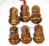 Natural Tiger Eye GuanYin Pendant Necklace Lucky Charm Fine Jewelry