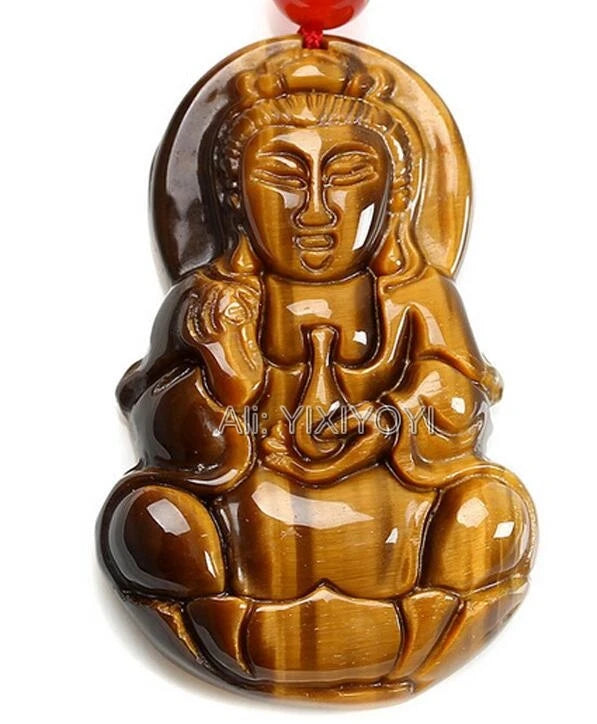 Natural Tiger Eye GuanYin Pendant Necklace Lucky Charm Fine Jewelry