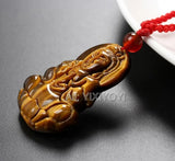 Natural Tiger Eye GuanYin Pendant Necklace Lucky Charm Fine Jewelry
