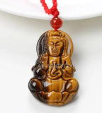 Natural Tiger Eye GuanYin Pendant Necklace Lucky Charm Fine Jewelry