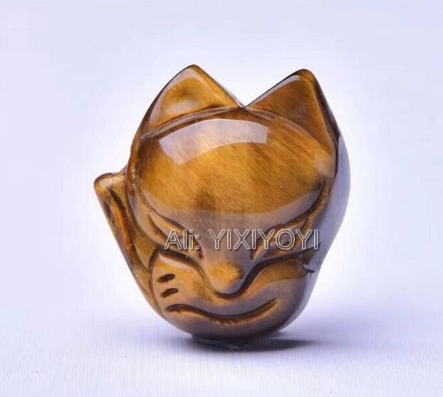 Chinese Natural Crystal Tiger Eye Fox Lucky Pendant + Rope Necklace