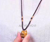 Chinese Natural Crystal Tiger Eye Fox Lucky Pendant + Rope Necklace