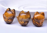 Chinese Natural Crystal Tiger Eye Fox Lucky Pendant + Rope Necklace