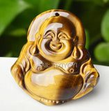 Chinese Tiger Eye Laughing Buddha Pendant Necklace Fine Jewelry