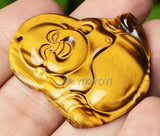 Chinese Tiger Eye Laughing Buddha Pendant Necklace Fine Jewelry