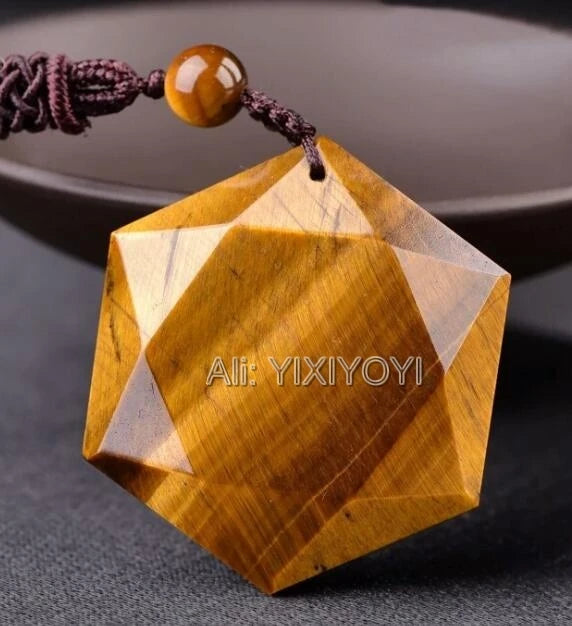 Chinese Tiger Eye 6 Star Pendant + Rope Necklace Fine Jewelry
