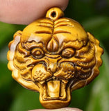 Natural Crystal Tiger Eye Carved Tiger Head Pendant + Rope Necklace