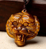 Natural Crystal Tiger Eye Carved Tiger Head Pendant + Rope Necklace