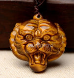 Natural Crystal Tiger Eye Carved Tiger Head Pendant + Rope Necklace
