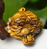 Natural Crystal Tiger Eye Carved Tiger Head Pendant + Rope Necklace