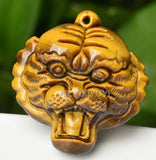 Natural Crystal Tiger Eye Carved Tiger Head Pendant + Rope Necklace