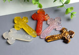 Chinese Natural Yellow Red Agate Jade Cross Lucky Pendant + Necklace