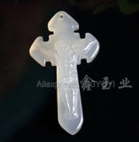 Chinese Natural Yellow Red Agate Jade Cross Lucky Pendant + Necklace