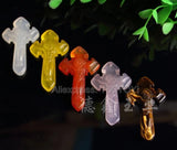Chinese Natural Yellow Red Agate Jade Cross Lucky Pendant + Necklace