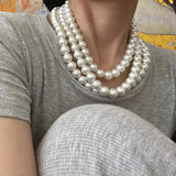 3 Row Layer Pearl Choker Necklace Birthday Gift